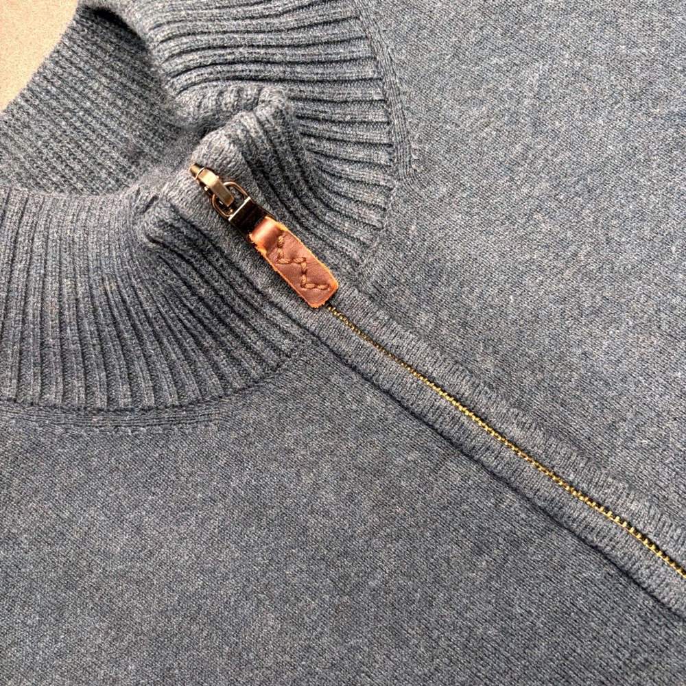 Eddie Bauer 1/4 Zip Sweater Mens M Blue Heather Cotton Cashmere MInimalist Layer